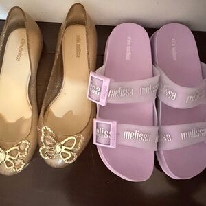 Mini Melissa Gold Bow Flats and Lavender Sandals